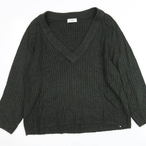 Jacqueline de Yong Women's Green V-Neck Pullover Jumper