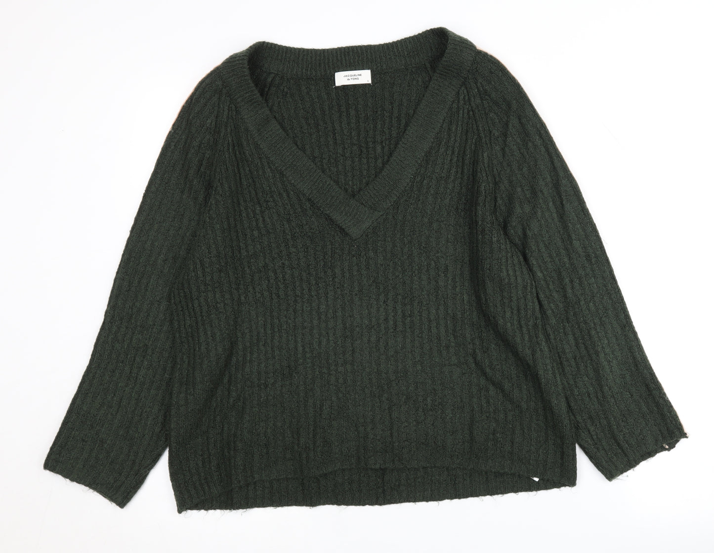 Jacqueline de Yong Women's Green V-Neck Pullover Jumper