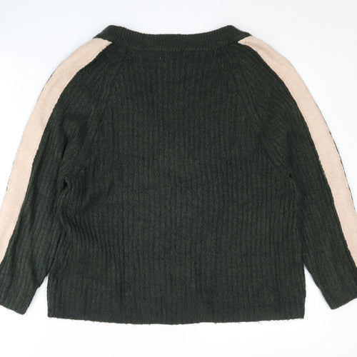 Jacqueline de Yong Women's Green V-Neck Pullover Jumper