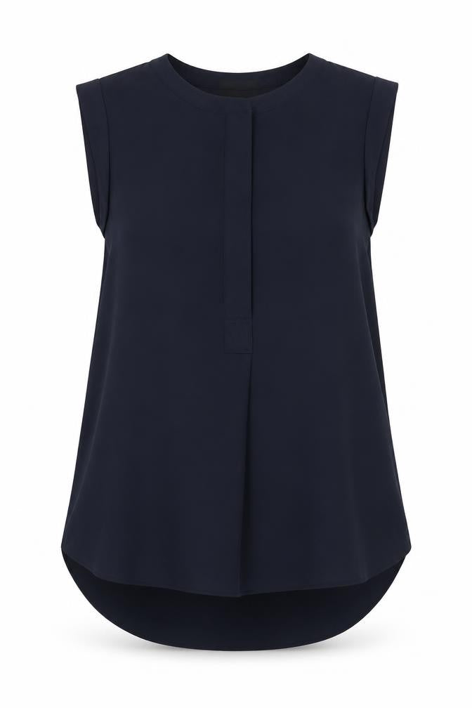 Front view of J.Crew Women's Blue Sleeveless Tall Blouse