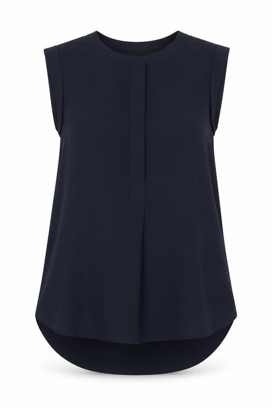 Front view of J.Crew Women's Blue Sleeveless Tall Blouse