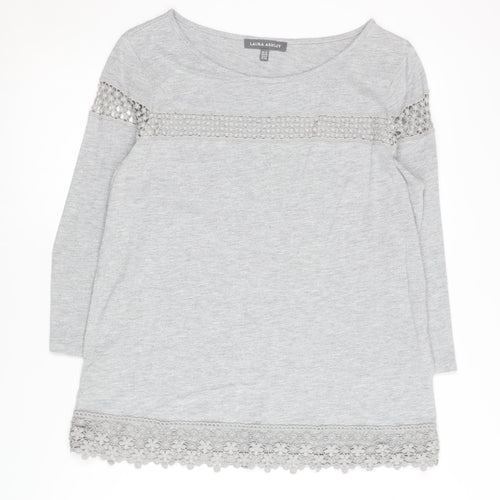 Laura Ashley Women's Grey Lace Accent Blouse Size 12