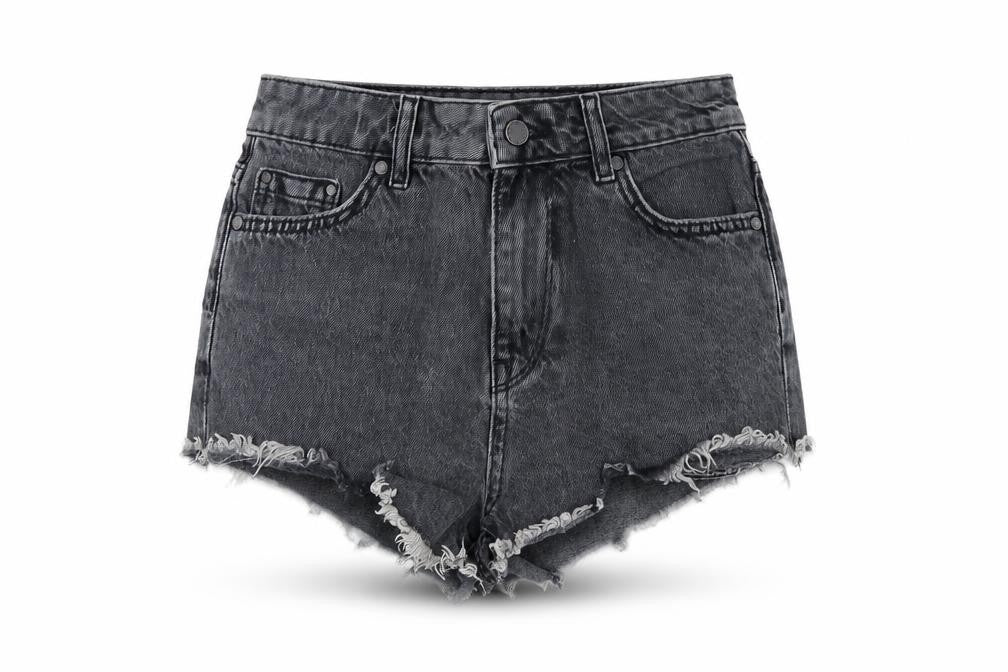 Front view of Superdry Women's Grey Cut-Off Shorts, size 24