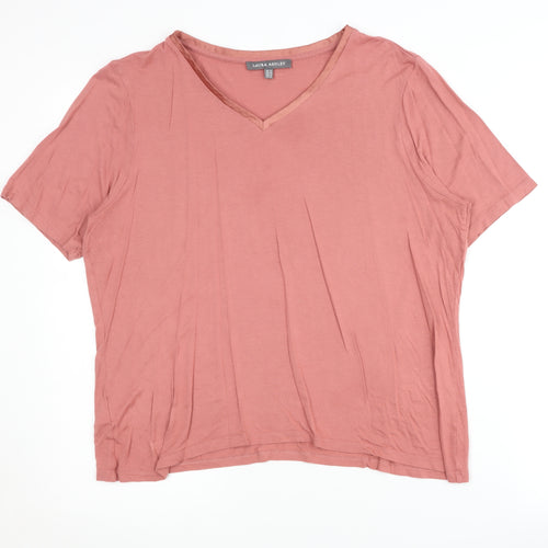 Laura Ashley Women's Pink Viscose V-Neck T-Shirt 16