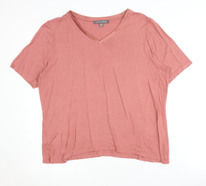 Laura Ashley Women's Pink Viscose V-Neck T-Shirt 16