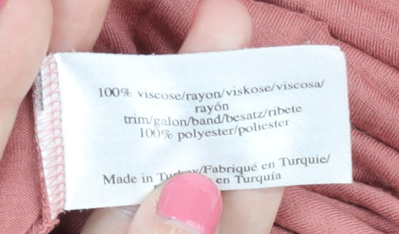 Laura Ashley Women's Pink Viscose V-Neck T-Shirt 16