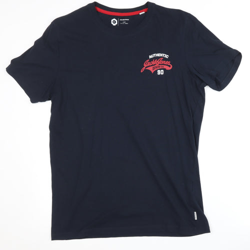 Jack & Jones Men's Blue Graphic Print T-Shirt Medium