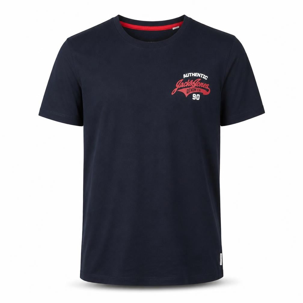 Front view of Jack & Jones Men's Blue Graphic Print T-Shirt Medium