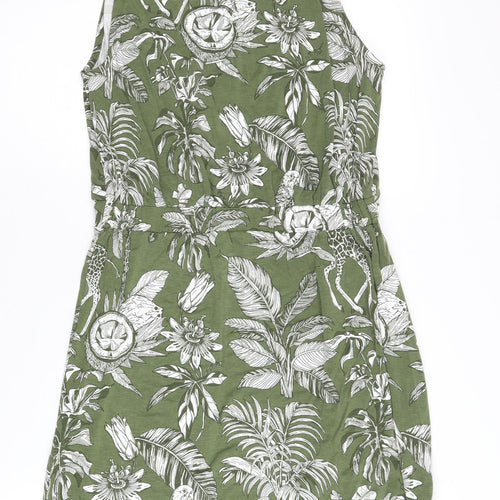 Warehouse Women's Green Animal Print Halter Dress