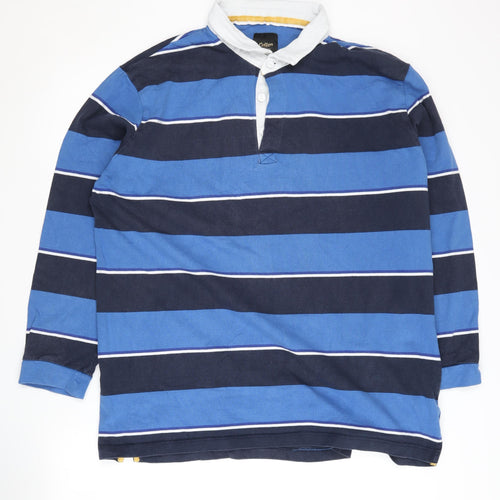 Cotton Traders Men's Blue Long Sleeve Striped Polo 3XL
