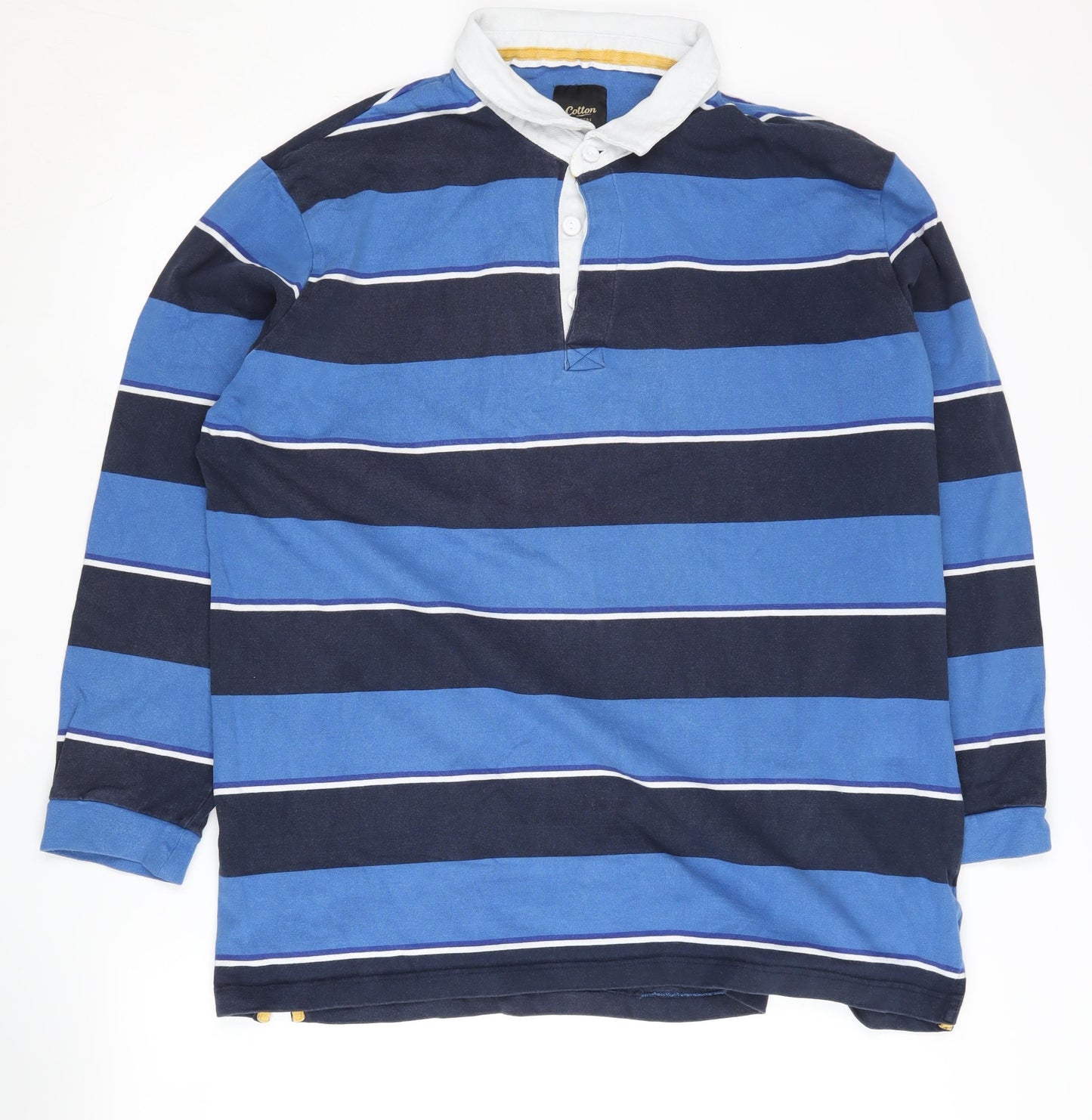 Cotton Traders Men's Blue Long Sleeve Striped Polo 3XL