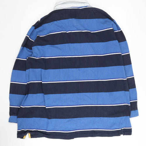 Cotton Traders Men's Blue Long Sleeve Striped Polo 3XL