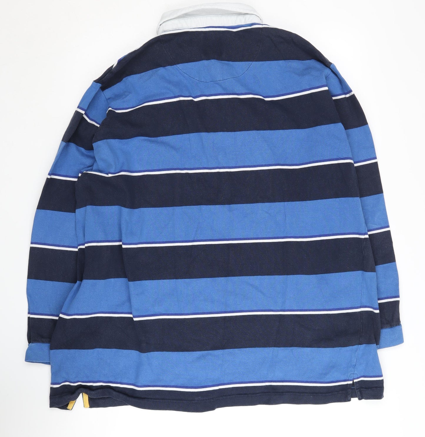 Cotton Traders Men's Blue Long Sleeve Striped Polo 3XL