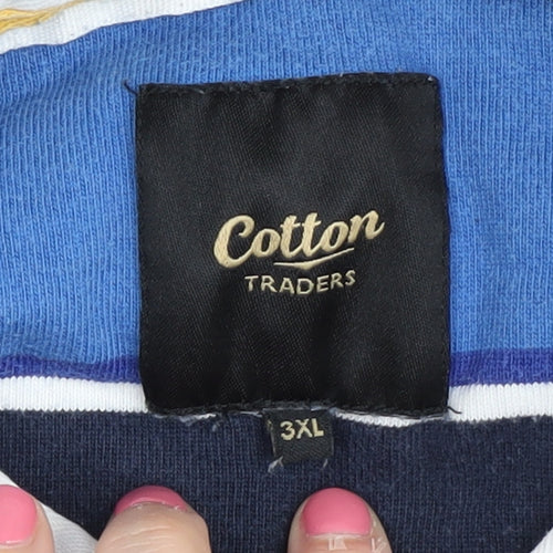 Cotton Traders Men's Blue Long Sleeve Striped Polo 3XL