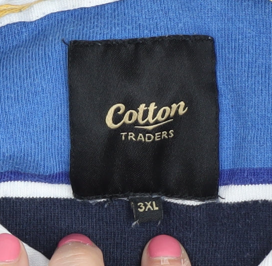 Cotton Traders Men's Blue Long Sleeve Striped Polo 3XL