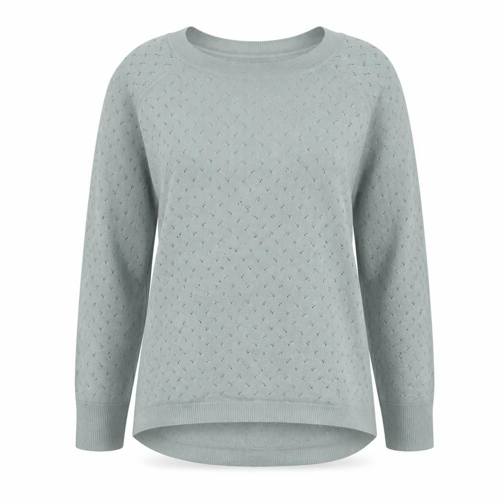 Front view of Ille De Cocos Blue Crew Neck Women's Jumper, size S