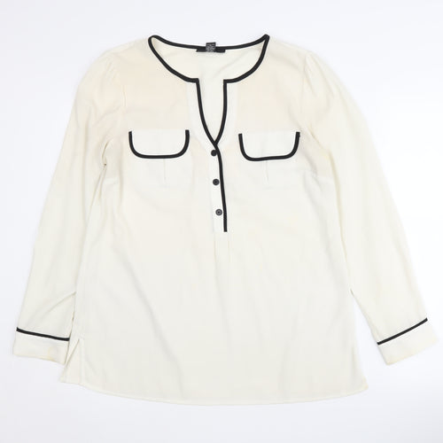 Alfani Women's Ivory Blouse Size 10 V-Neck Button Accent