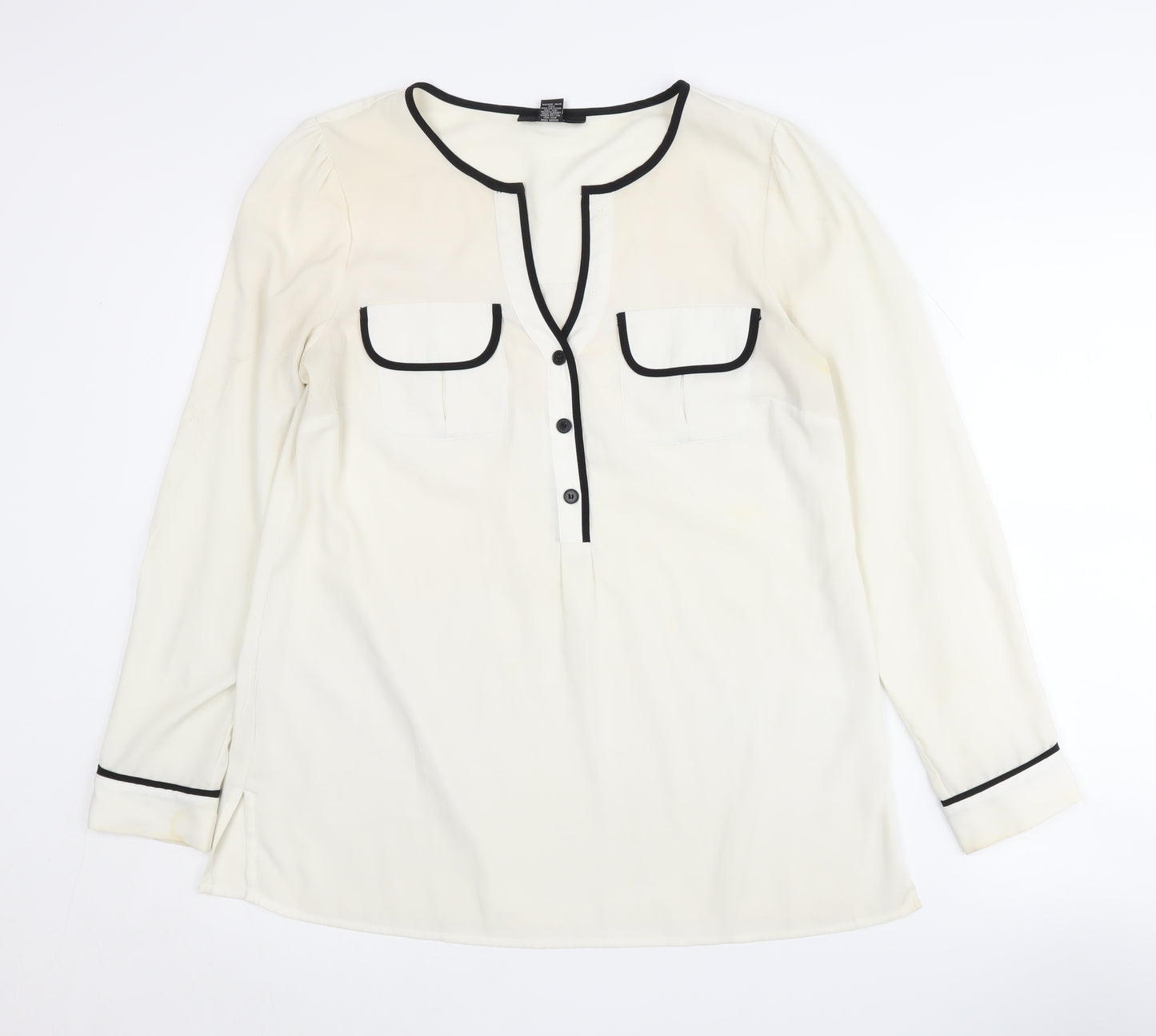 Alfani Women's Ivory Blouse Size 10 V-Neck Button Accent