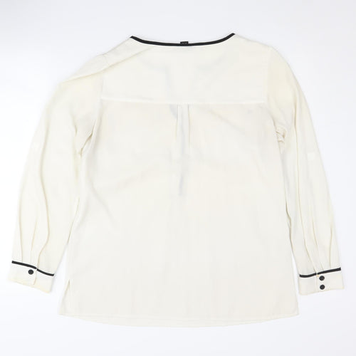 Alfani Women's Ivory Blouse Size 10 V-Neck Button Accent