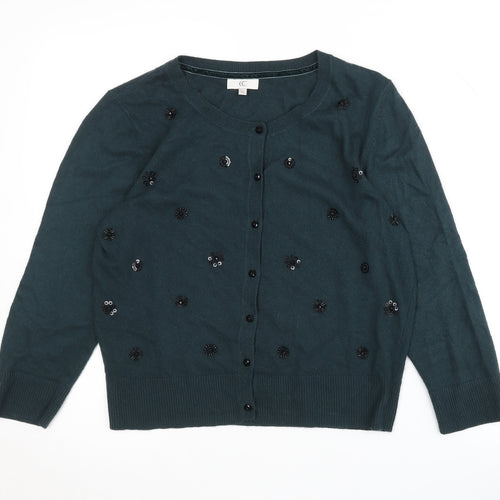 CC Women's Green Cardigan M with Sequin Accents