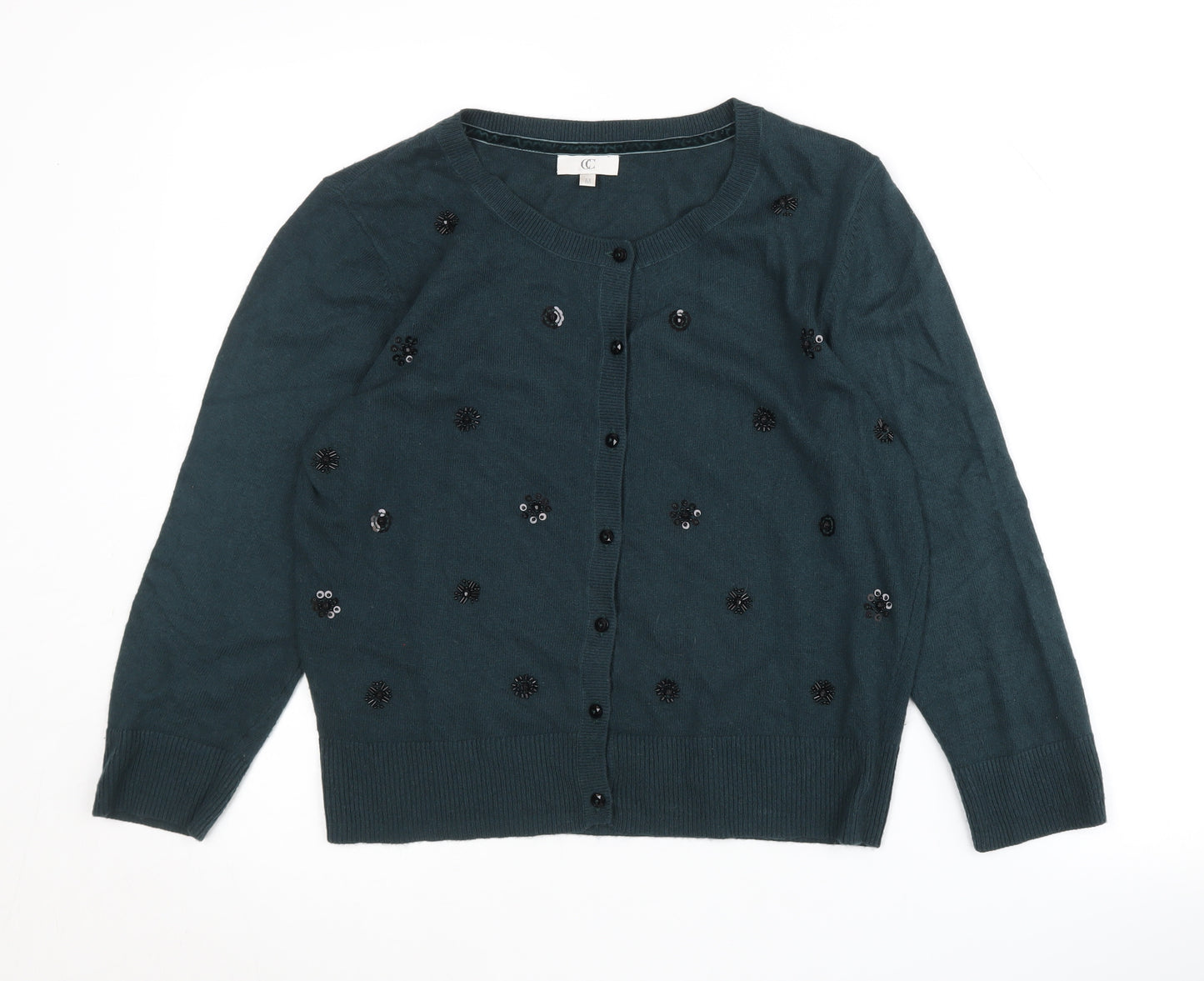 CC Women's Green Cardigan M with Sequin Accents