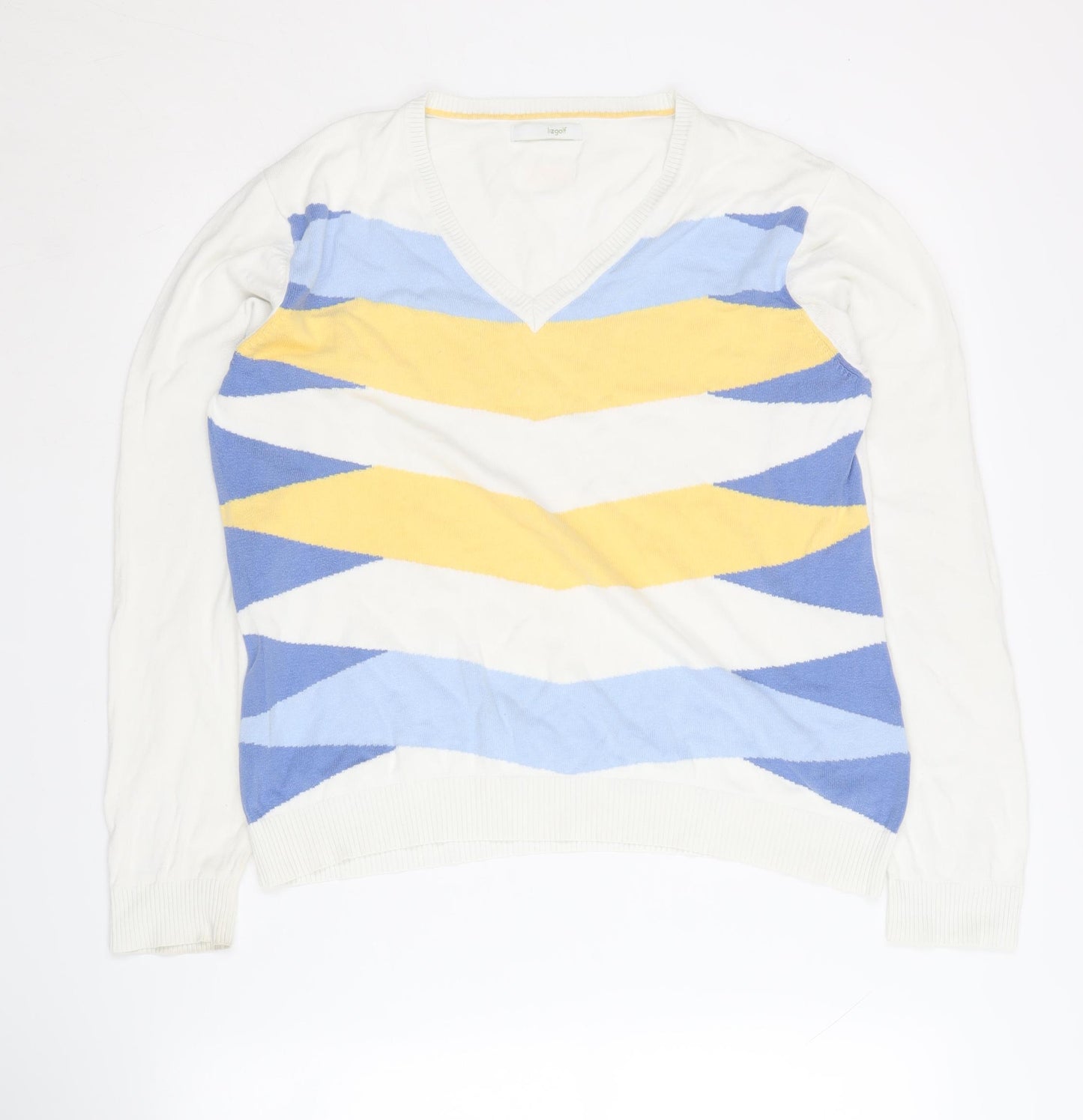 Liz Golf Women's Multicoloured V-Neck Pullover Jumper Size L