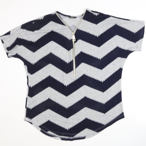 Roman Women's Blue Grey Full Zip Jumper Size 14