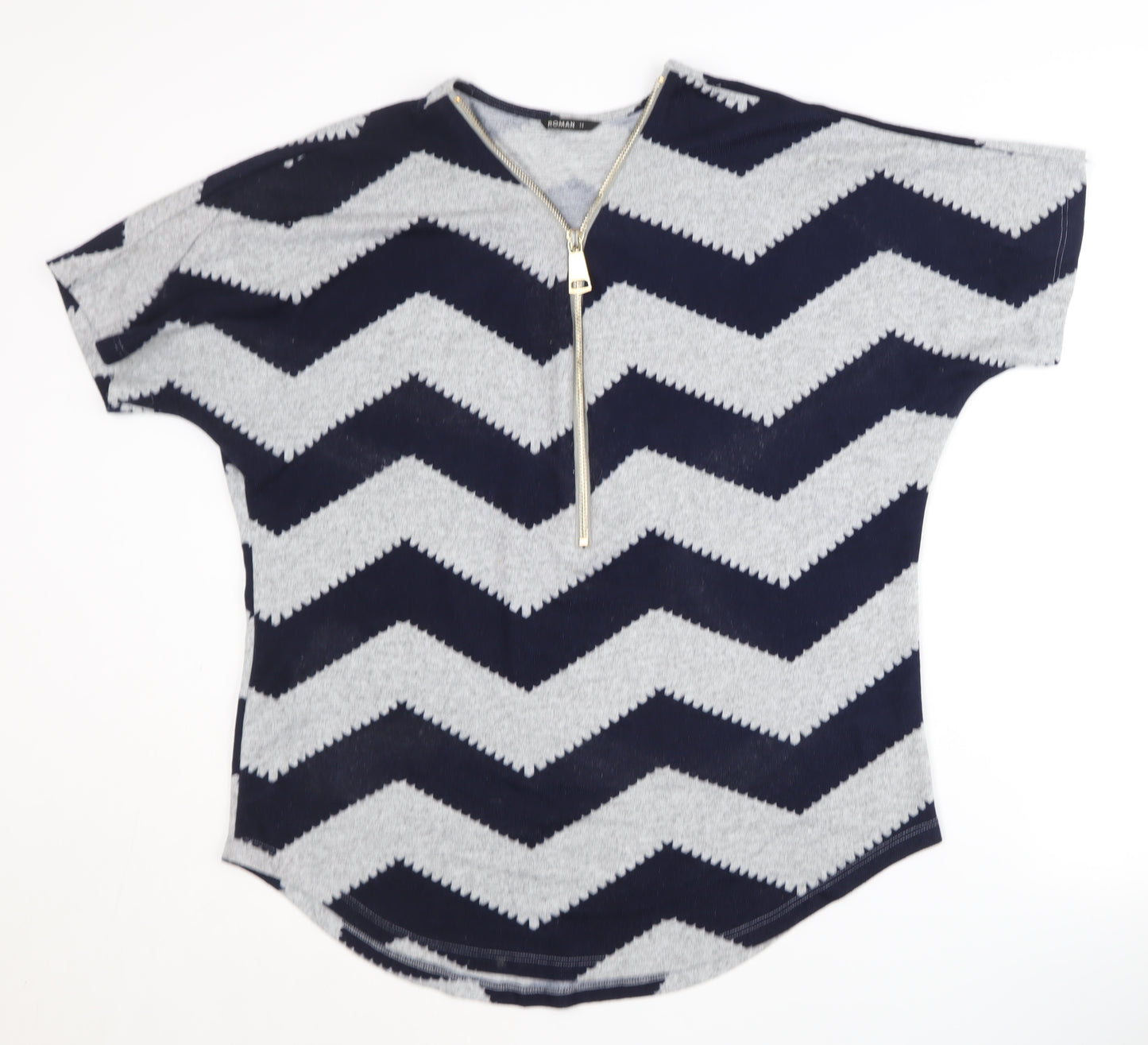 Roman Women's Blue Grey Full Zip Jumper Size 14