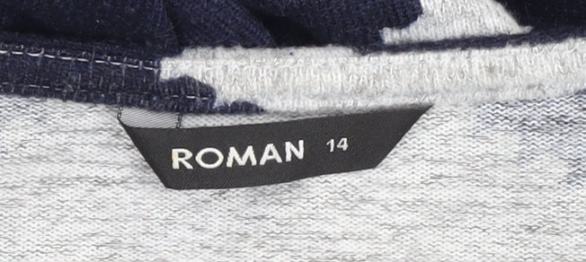 Roman Women's Blue Grey Full Zip Jumper Size 14