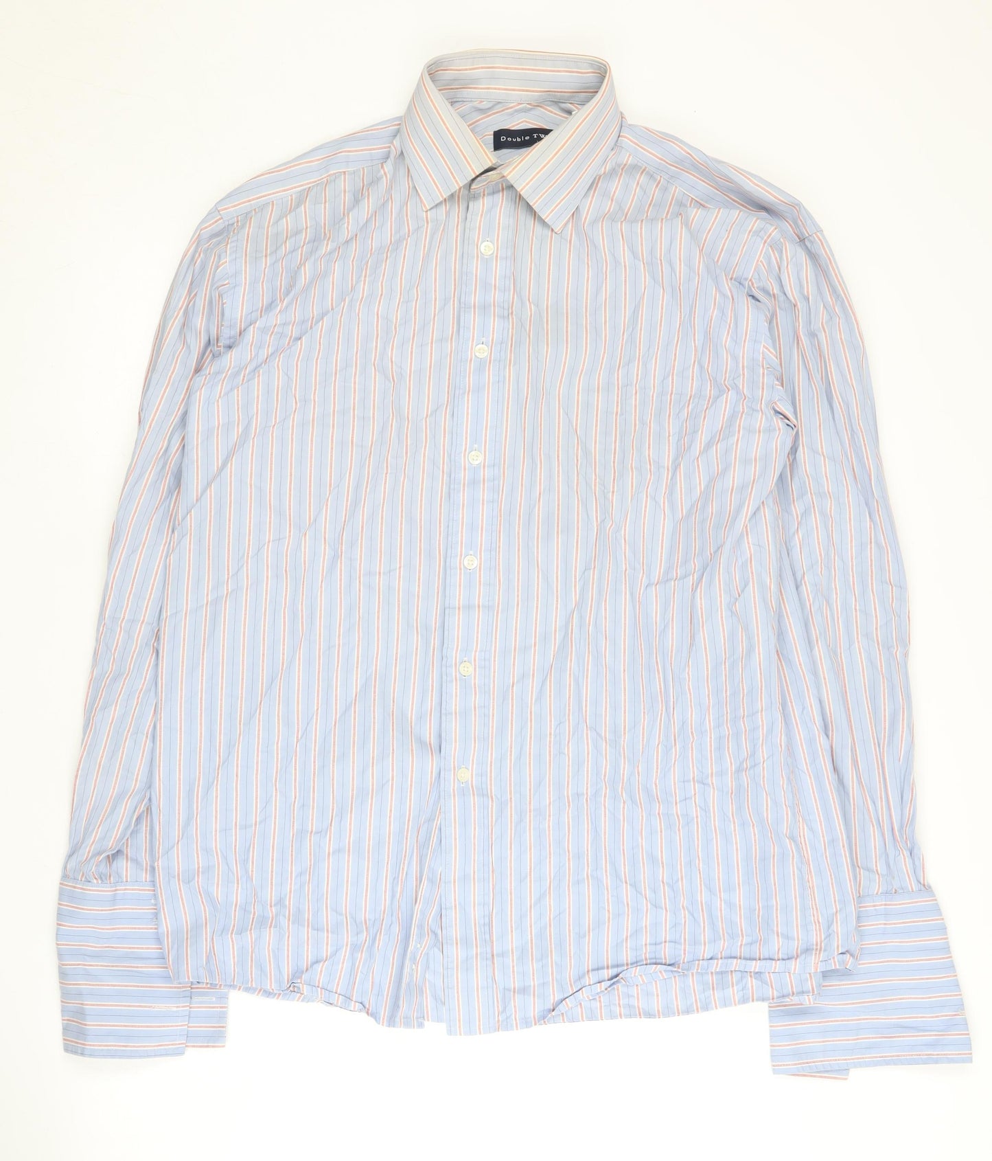Double TWO Men's Blue Striped Dress Shirt 15.5