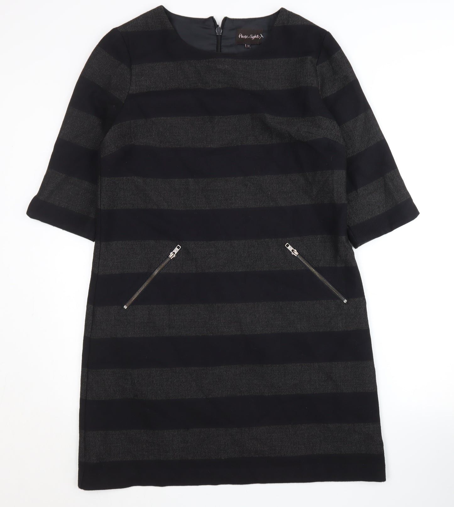 Phase Eight Women's Black Striped Shift Dress Size 12