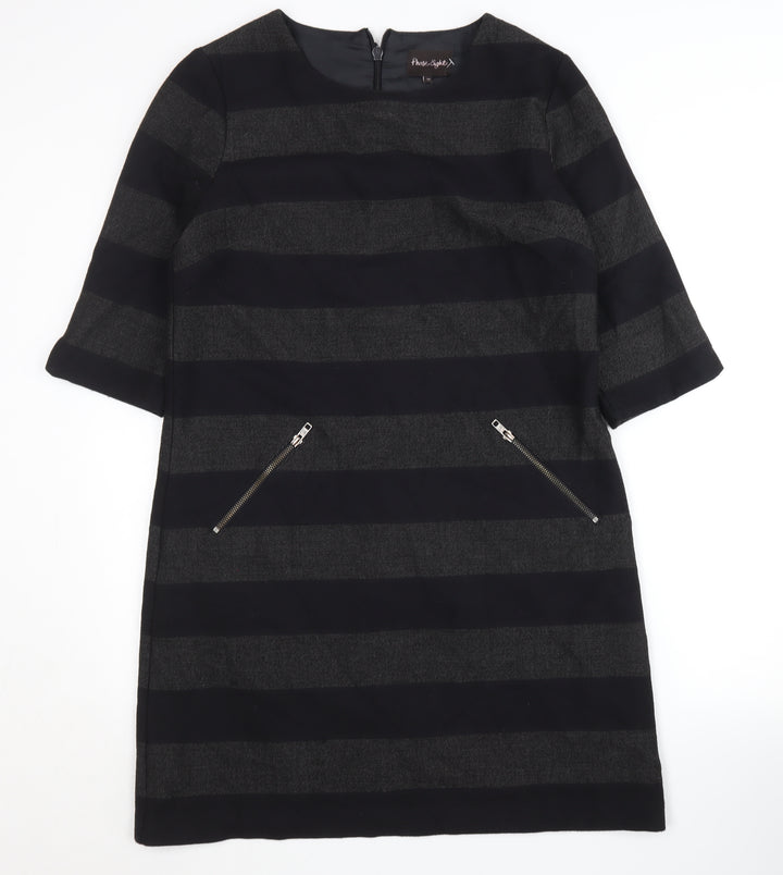 Phase Eight Women's Black Striped Shift Dress Size 12