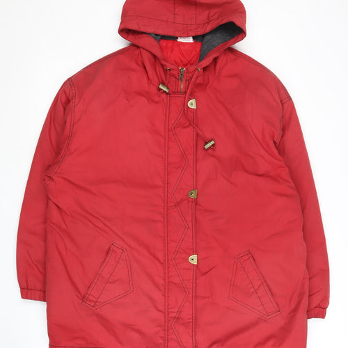 Casual Woman Red Hooded Long Coat, Size 16, Polyester Blend