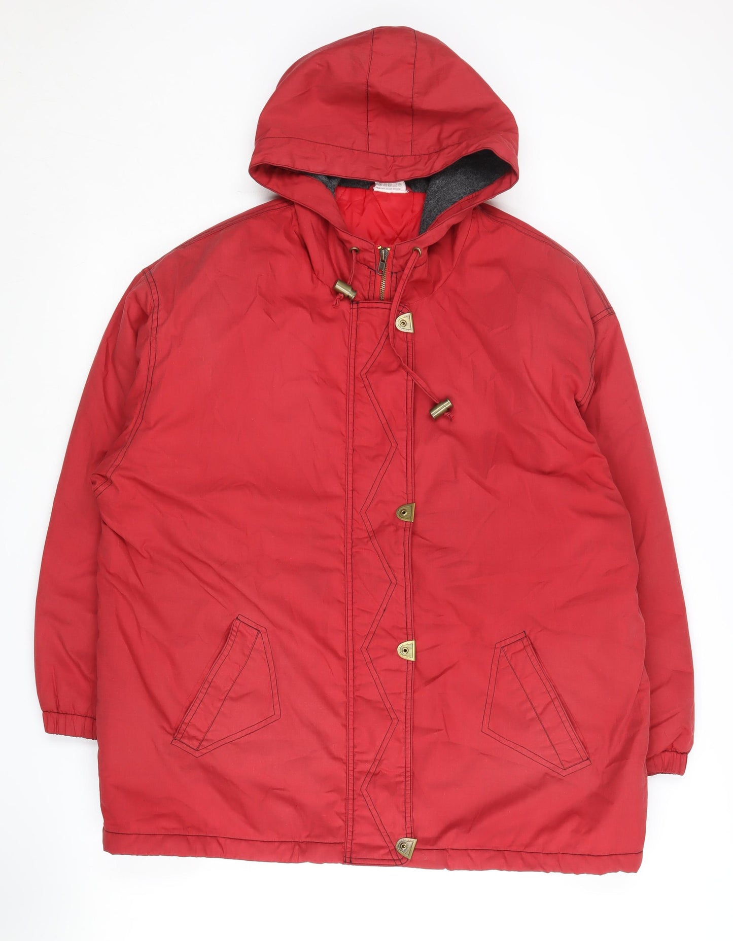 Casual Woman Red Hooded Long Coat, Size 16, Polyester Blend