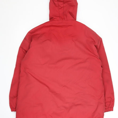 Casual Woman Red Hooded Long Coat, Size 16, Polyester Blend
