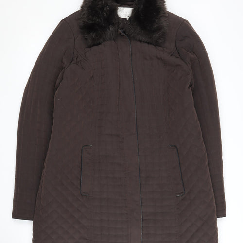 Debenhams Women's Brown Quilted Coat Fur Trim
