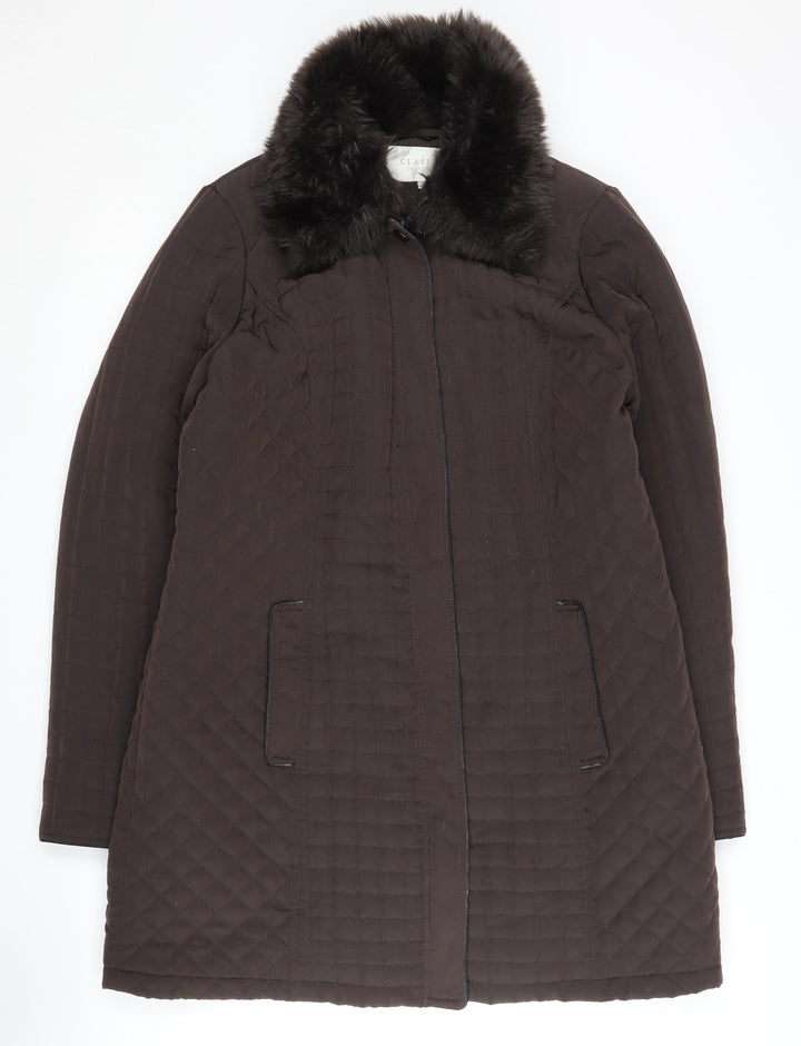 Debenhams Women's Brown Quilted Coat Fur Trim