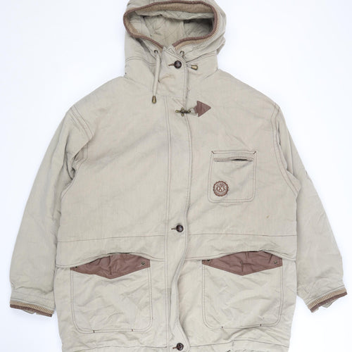 Adventures Men's Beige Cotton Parka Jacket - Size 42, Hooded & Zipped Pockets