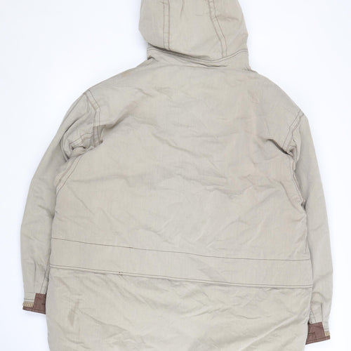 Adventures Men's Beige Cotton Parka Jacket - Size 42, Hooded & Zipped Pockets