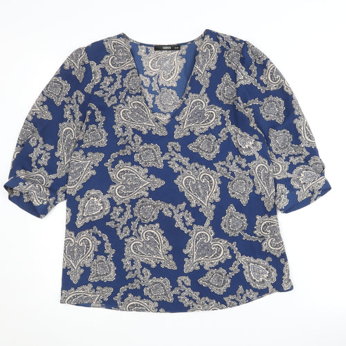Oasis Women's Blue Paisley V-Neck Blouse Size 10