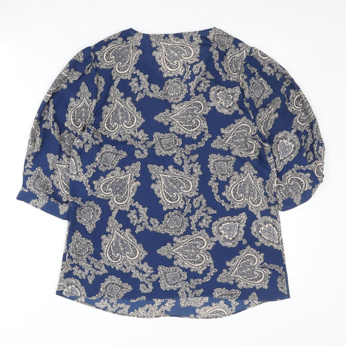 Oasis Women's Blue Paisley V-Neck Blouse Size 10