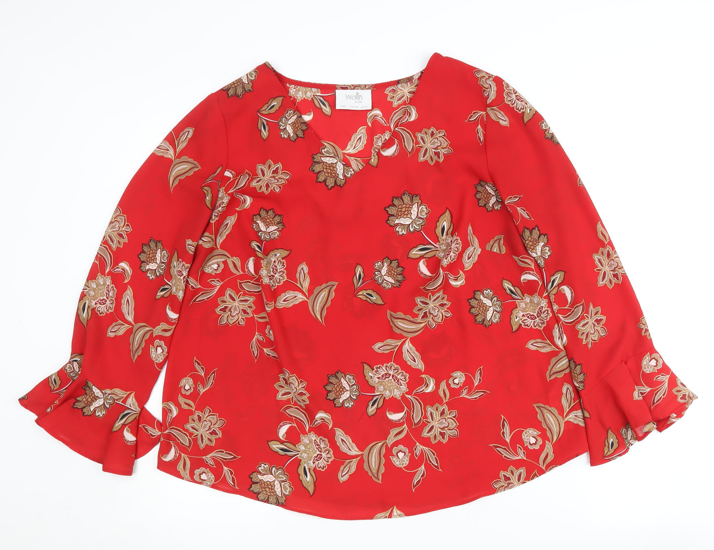 Wallis Red Floral Blouse, Size 16, 3/4 Sleeve, Petite