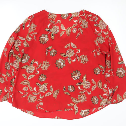 Wallis Red Floral Blouse, Size 16, 3/4 Sleeve, Petite
