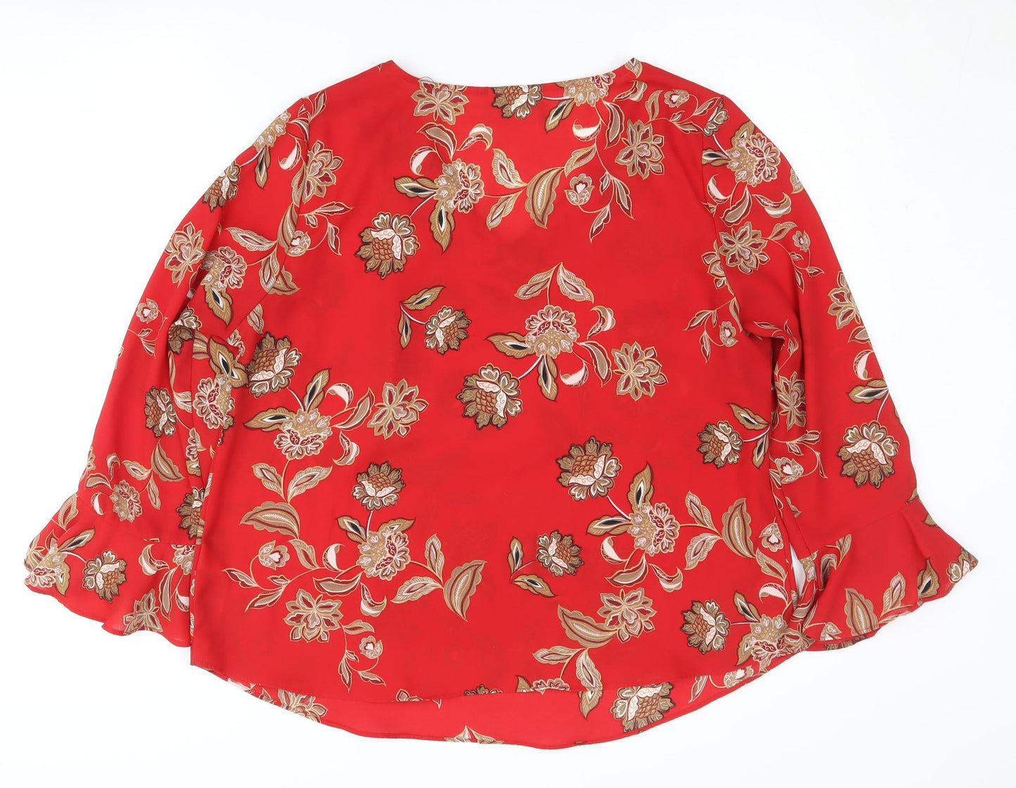Wallis Red Floral Blouse, Size 16, 3/4 Sleeve, Petite