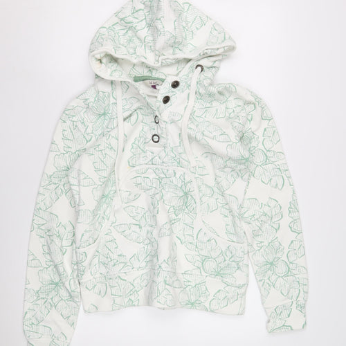 Fat Face Women's White Floral Henley Hoodie Size 10
