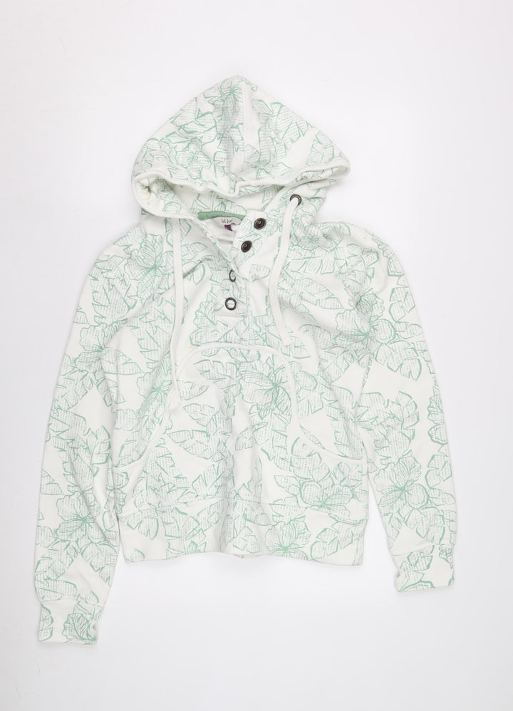 Fat Face Women's White Floral Henley Hoodie Size 10