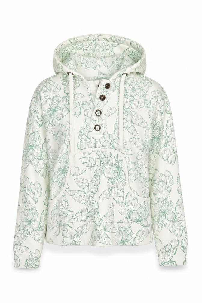 Fat Face Women's White Floral Henley Hoodie Size 10