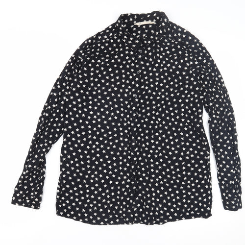 H&M Women's Black Star Blouse, Size 12, Button-Up