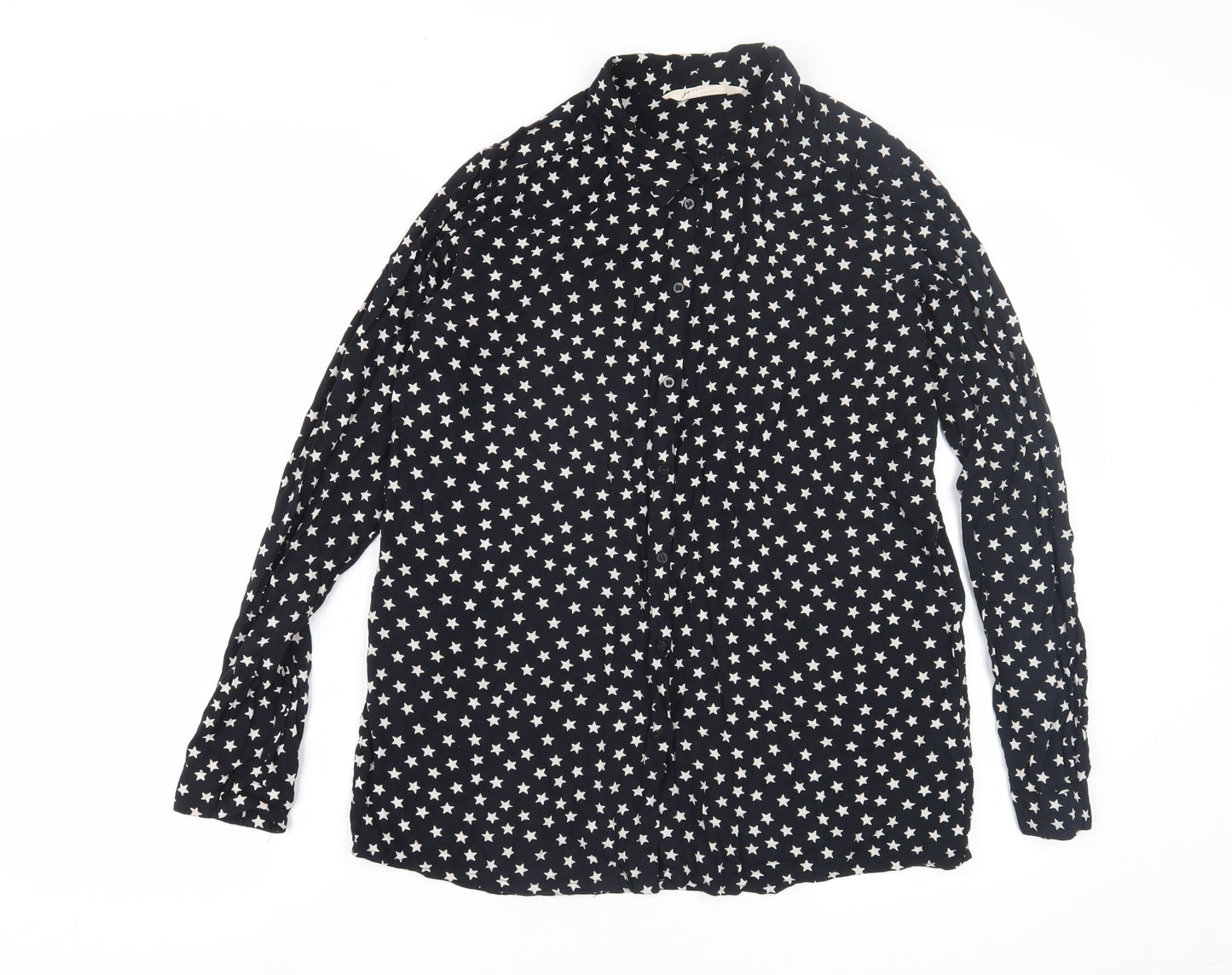 H&M Women's Black Star Blouse, Size 12, Button-Up