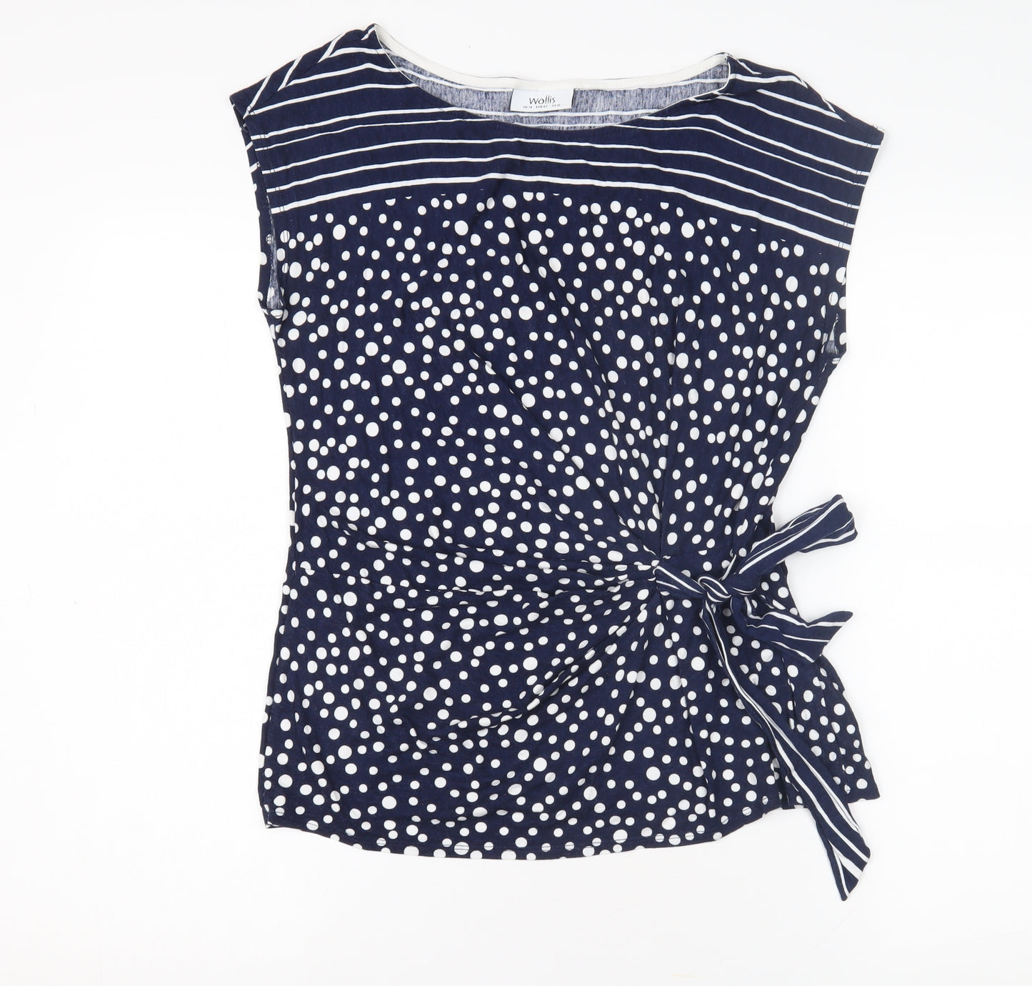 Wallis Women's Navy Polka Dot Wrap Top Size 14